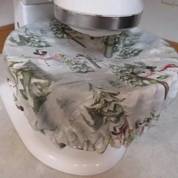 Kitchenaid Bowl Cover, Reversible Christmas Snowmen and Black Gingham - Picture 2 of 6